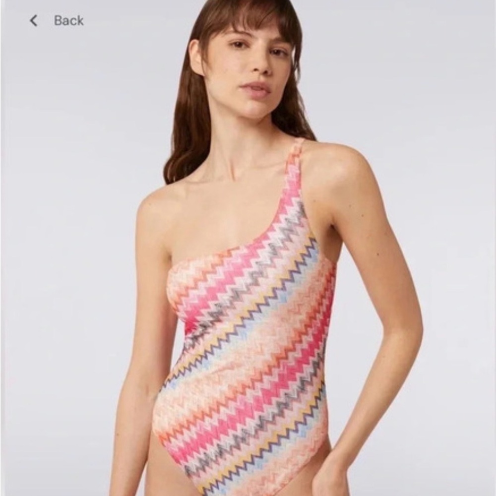 Missoni One-Shoulder Chevron Stripe Swimsuit - Pink Multi Size S/40